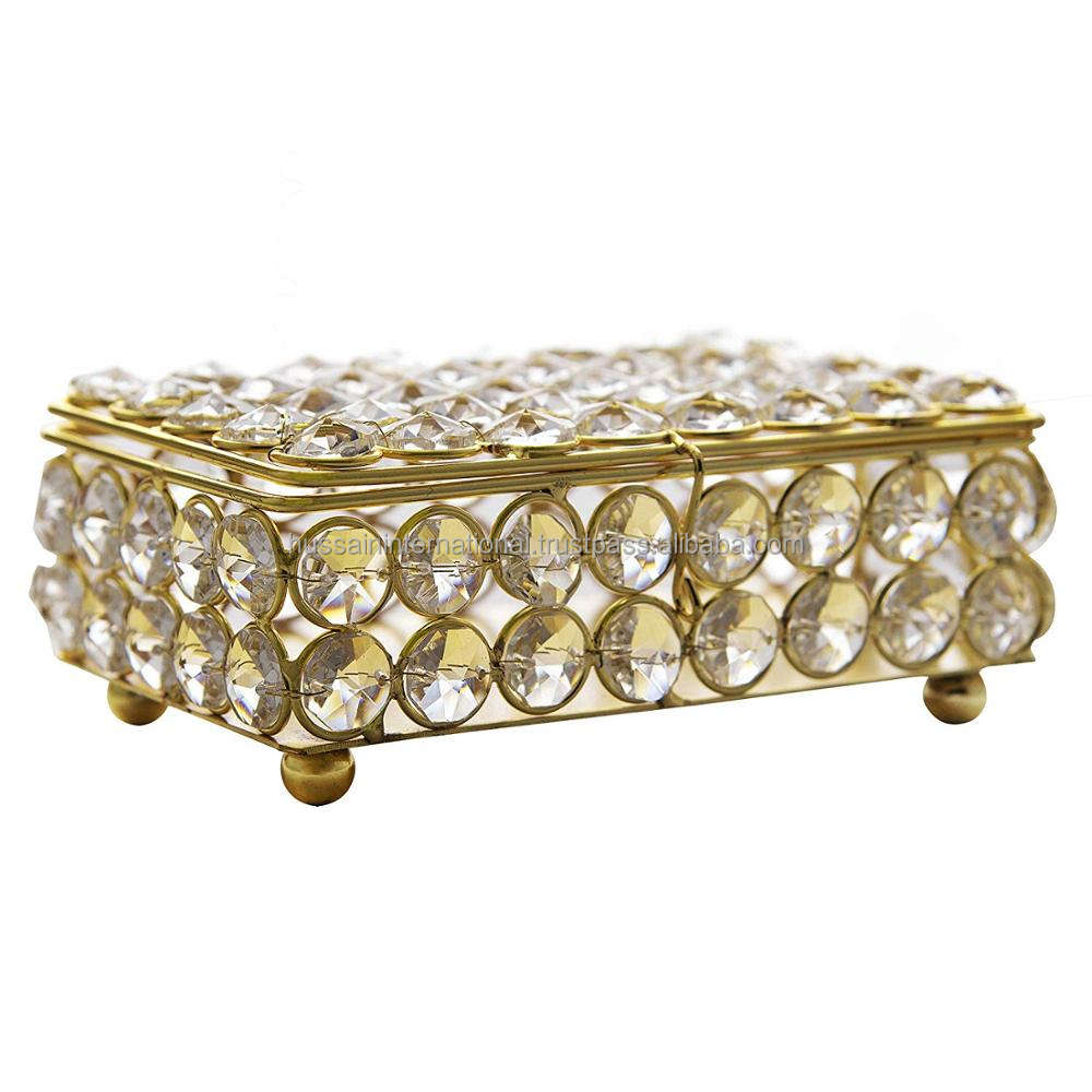 Rectangle Large Crystal Jewellery Box Gold | Jewellery Boxes Australia