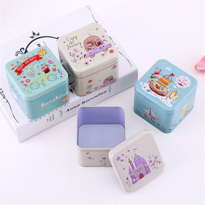 Mini Square Tin Can Cartoon Jewelry Box - Jewellery Boxes Australia
