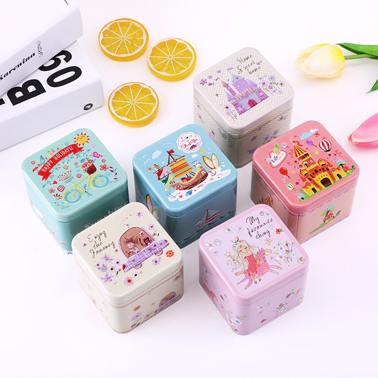 Mini Square Tin Can Cartoon Jewelry Box - Jewellery Boxes Australia