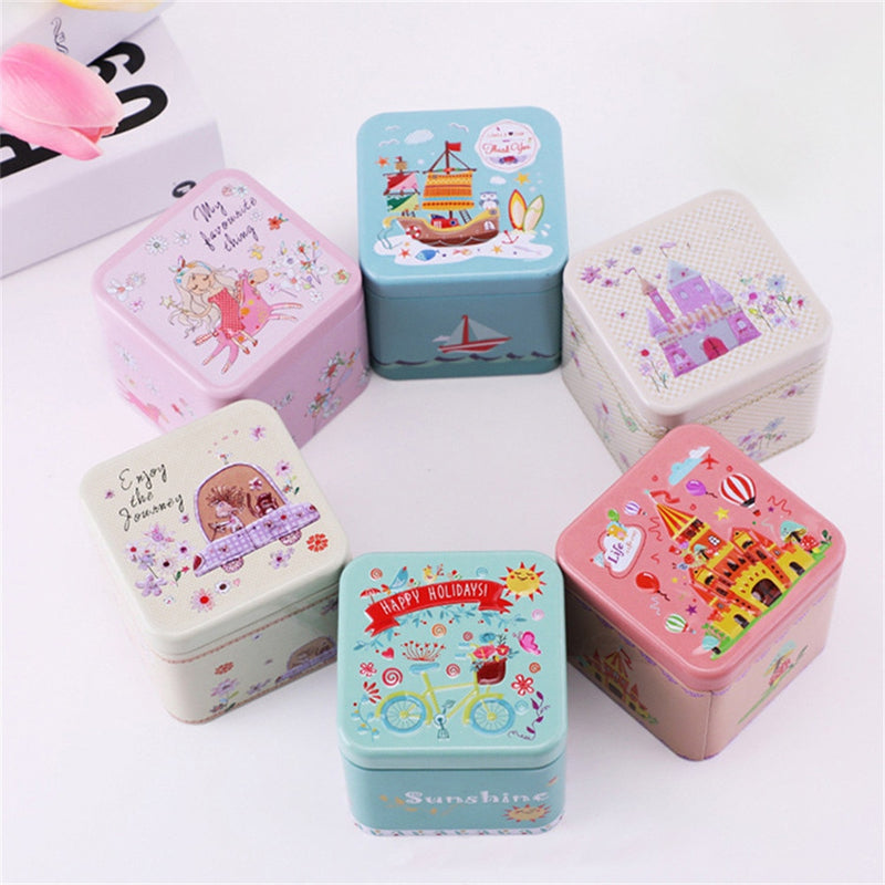Mini Square Tin Can Cartoon Jewelry Box - Jewellery Boxes Australia